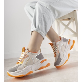 Białe sneakersy z holograficznymi wstawkami Freedom pomarańczowe 2