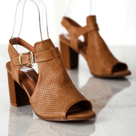 Renda Zabudowane Sandałki Z Eko Skóry brązowe 1