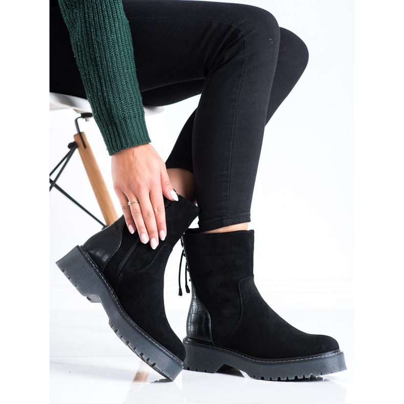 J. Star Zamszowe Workery Z Wiązaniem czarne 2