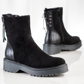 J. Star Zamszowe Workery Z Wiązaniem czarne 1