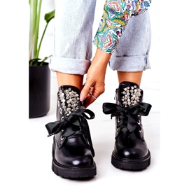 PS1 Ocieplane Workery Z Metalowymi Perełkami Czarne Perla 2