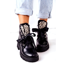 PS1 Ocieplane Workery Z Metalowymi Perełkami Czarne Perla 4