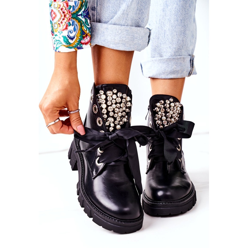 PS1 Ocieplane Workery Z Metalowymi Perełkami Czarne Perla 5