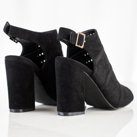 Renda Ażurowe Sandałki Na Słupku czarne 1