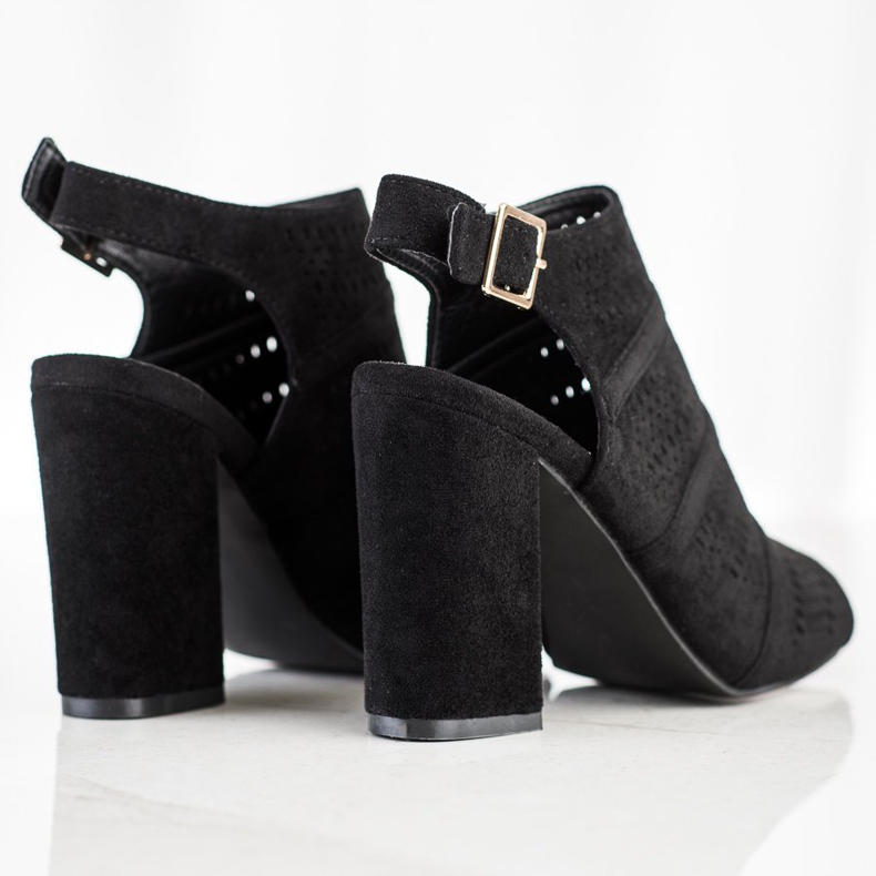 Renda Ażurowe Sandałki Na Słupku czarne 1