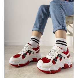 Białe sneakersy z holograficznymi wstawkami Allisone czerwone 2