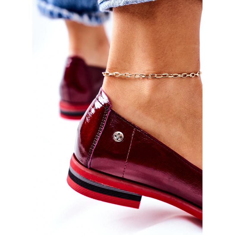 Skórzane Lakierowane Półbuty Maciejka 05035-23 Bordowe czerwone 1