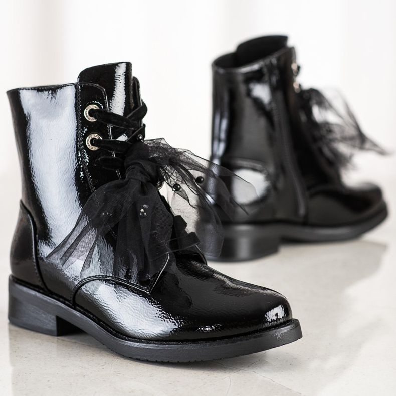 S. BARSKI Botki Z Lakierowanej Eko Skóry S.BARSKI czarne 1