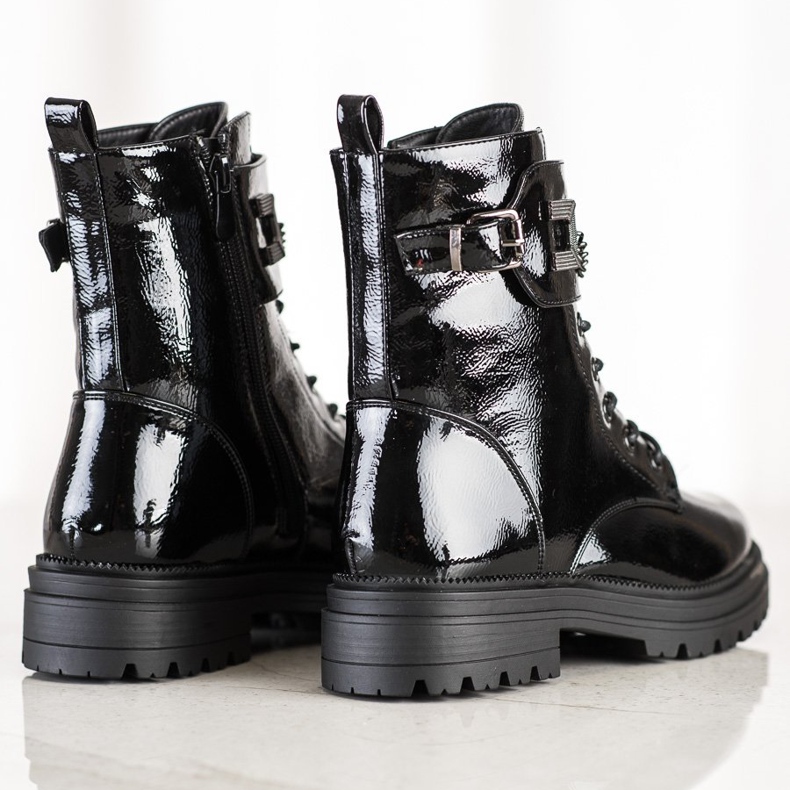 S. BARSKI Lakierowane Workery Z Łańcuszkiem S.BARSKI czarne 1