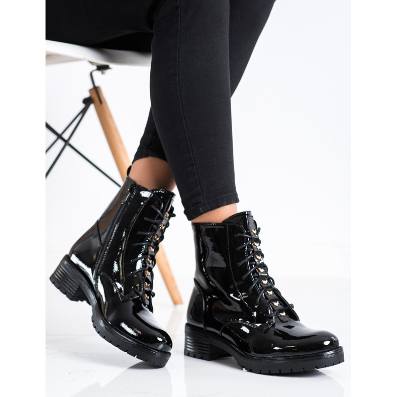 S. BARSKI Workery Z Lakierowanej Eko Skóry S.BARSKI czarne 2