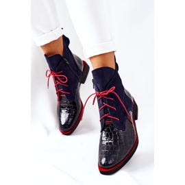 Alberto Violli Skórzane Botki Wzór Aligatora Granatowe Bruselle czerwone 2