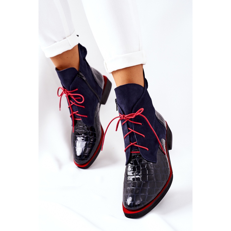 Alberto Violli Skórzane Botki Wzór Aligatora Granatowe Bruselle czerwone 2