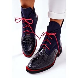 Alberto Violli Skórzane Botki Wzór Aligatora Granatowe Bruselle czerwone 1