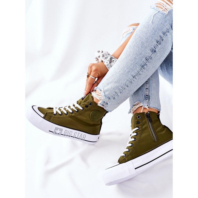 Wysokie Trampki Na Platformie Big Star II274017 Khaki zielone 1