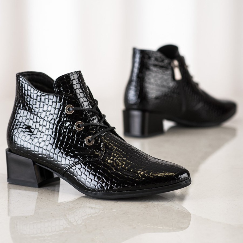 Sznurowane Botki VINCEZA czarne 2