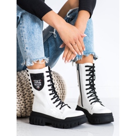 SHELOVET Białe glany na platformie 2