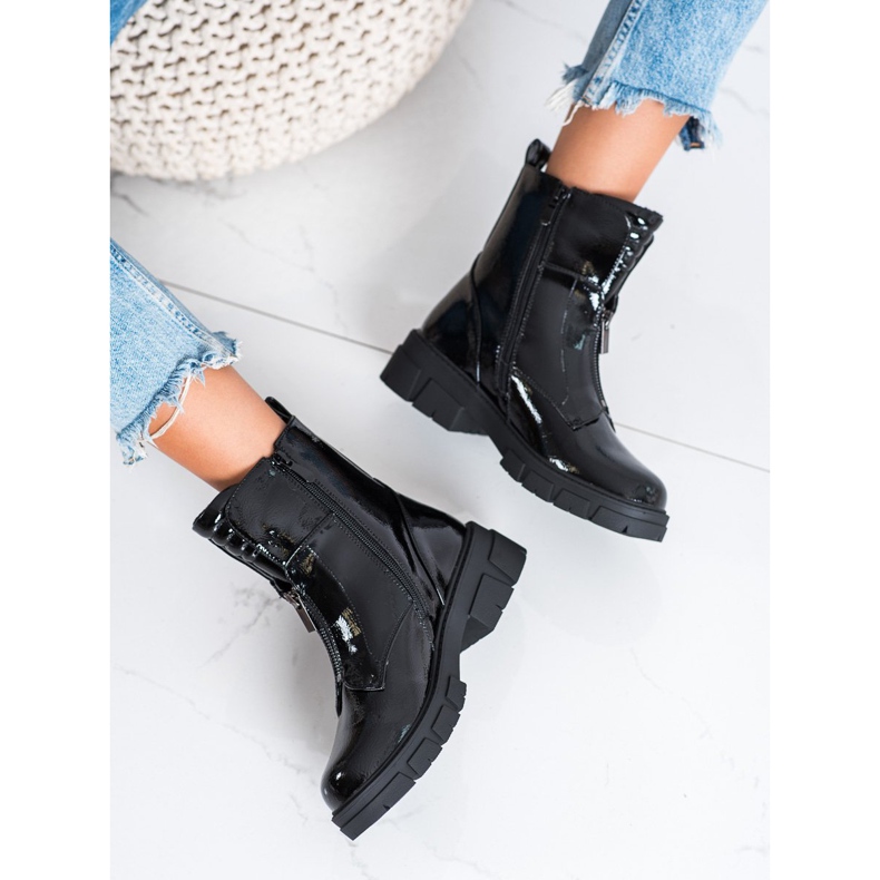 S. BARSKI Lakierowane workery na suwak S.Barski czarne 2