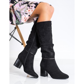 M.Daszyński Eleganckie Kozaki Na Słupku czarne 1