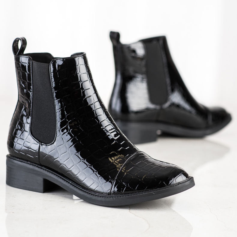 Goodin Lakierowane Sztyblety Snake Print czarne 1