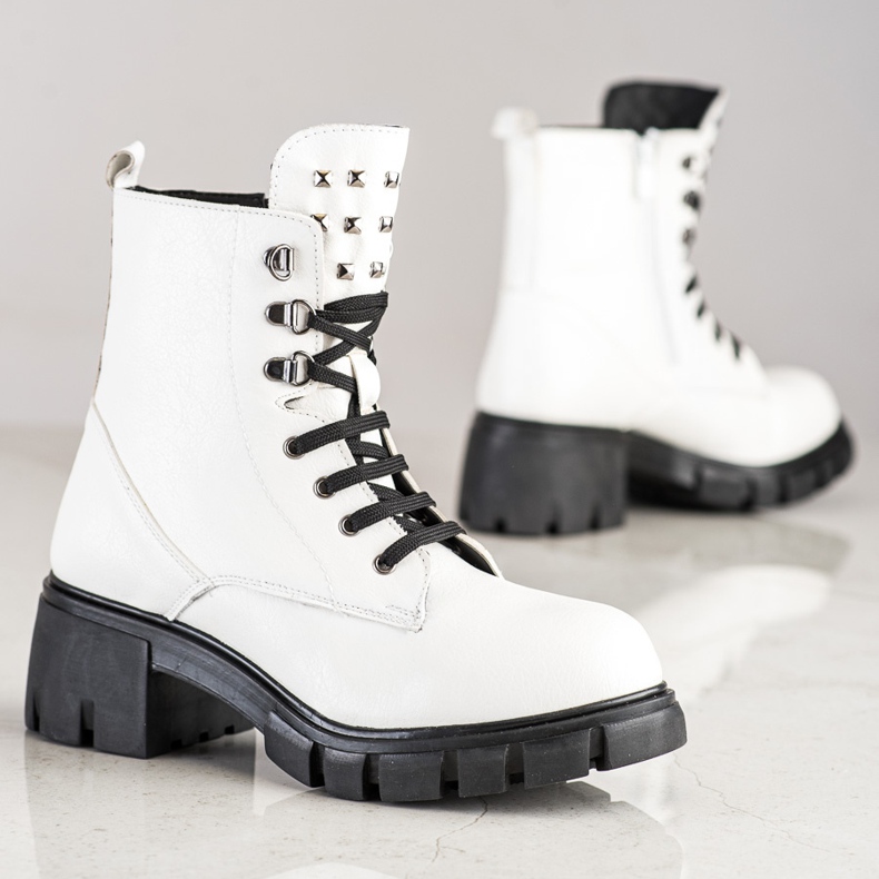 SHELOVET Modne Workery Z Ćwiekami białe 1