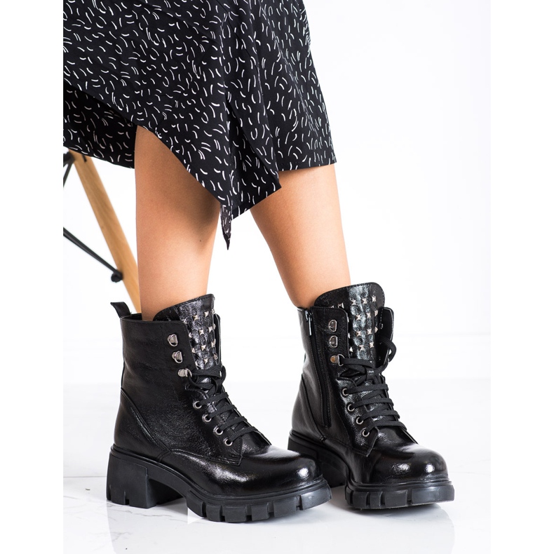 SHELOVET Modne Workery Z Ćwiekami czarne 1