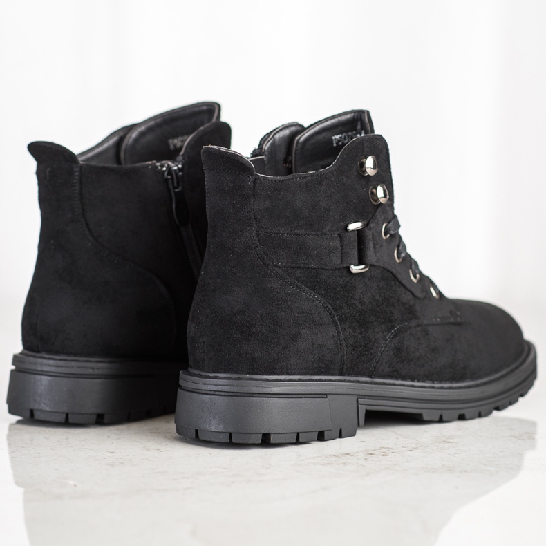 SHELOVET Sznurowane Botki Z Zamszu czarne 2