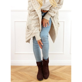 Botki płaskie z frędzlem brązowe B0-330 Brown 1