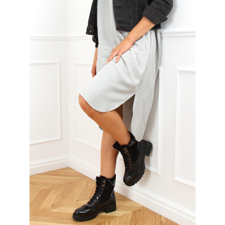 Botki na grubej podeszwie KL-757 Black czarne 2