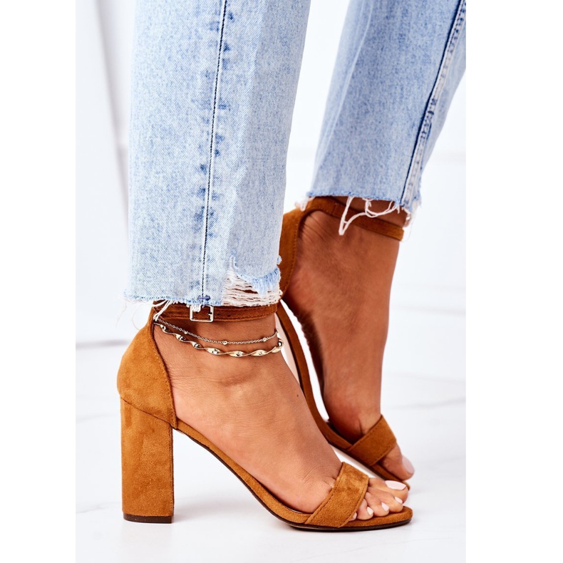 PS1 Zamszowe Sandały Na Słupku Camel Florence brązowe 4