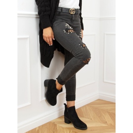 Botki na szerokim obcasie czarne 9B1003 Black 2
