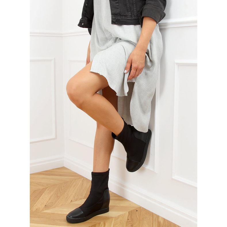 Botki skarpetkowe na koturnie czarne HQ887 Black 2