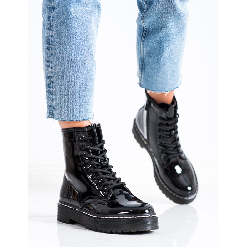 SHELOVET Czarne Botki Workery Z Futerkiem 2