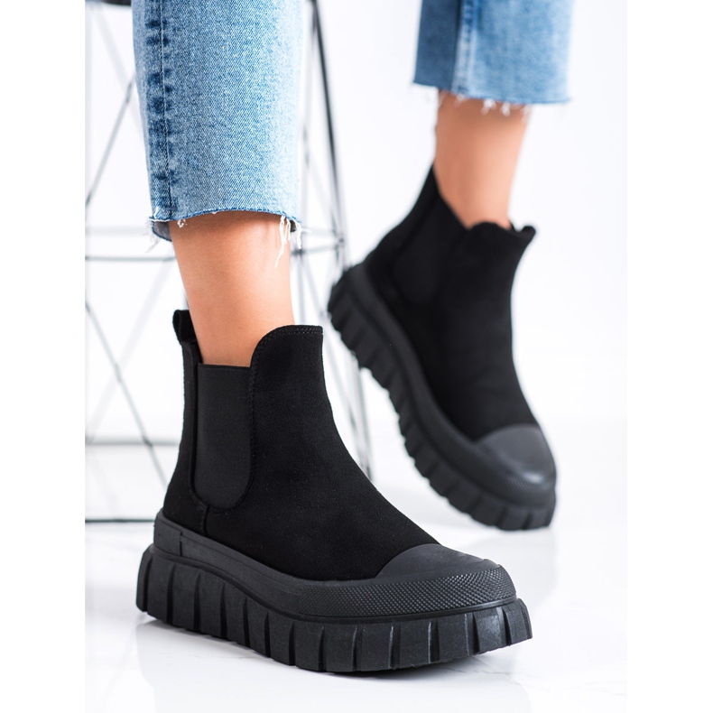 SHELOVET Modne Sztyblety Na Platformie czarne 2