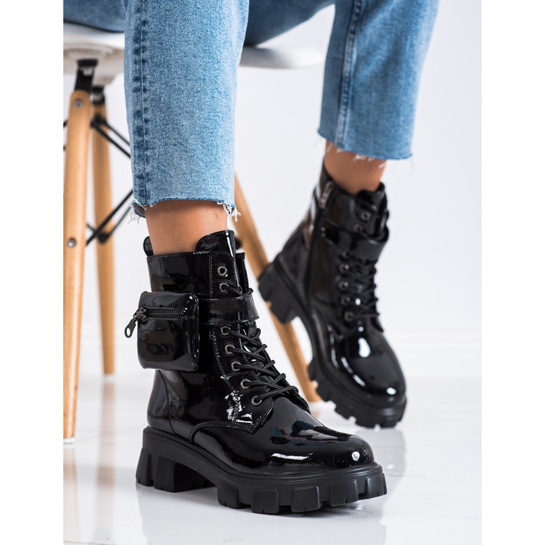 Weide Lakierowane Workery Z Kieszonką czarne 2