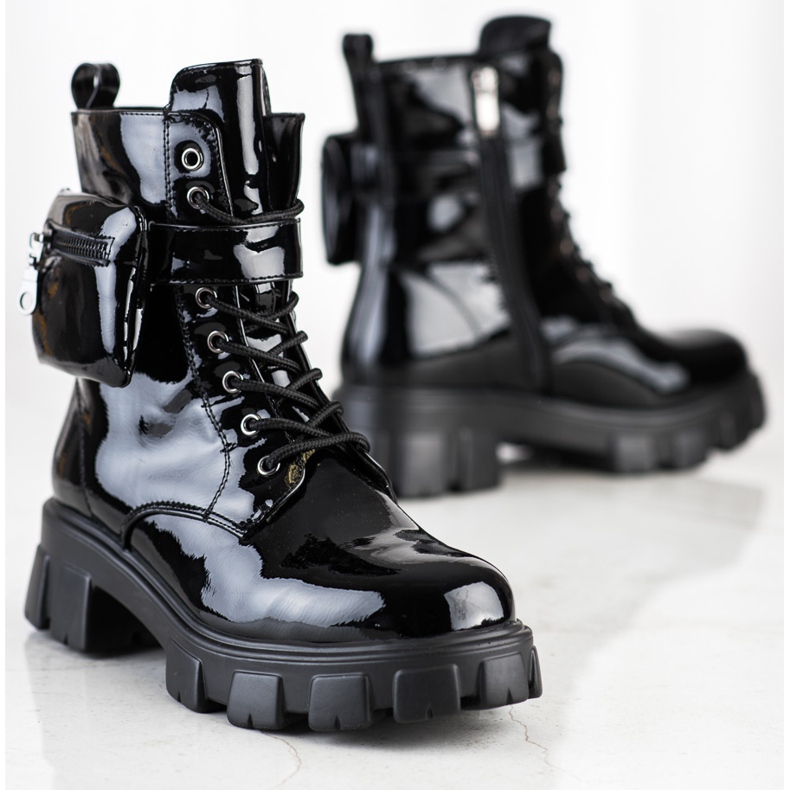 Weide Lakierowane Workery Z Kieszonką czarne 1