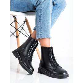 SHELOVET Modne Sznurowane Botki czarne 2