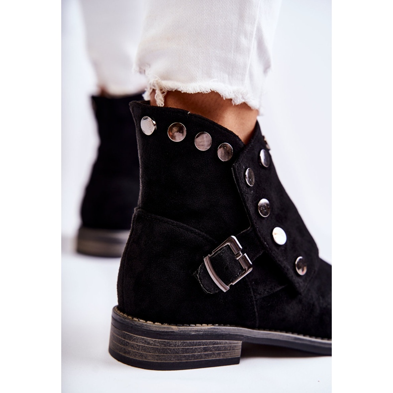 S.Barski Damskie Zamszowe Botki Z Klamrą S. Barski Czarne Merk 2