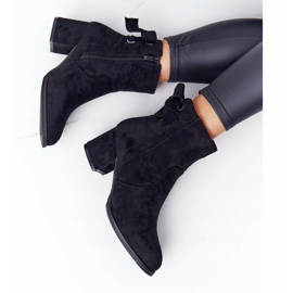 PJ1 Damskie Ocieplane Botki Na Słupku Czarne Kayla 3