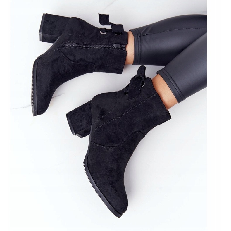 PJ1 Damskie Ocieplane Botki Na Słupku Czarne Kayla 3