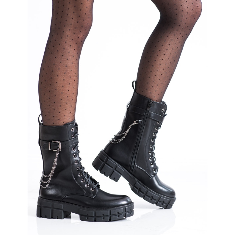 Seastar Wysokie Workery Z Łańcuszkiem czarne 2