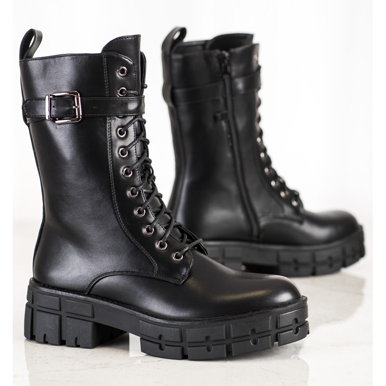 Seastar Wysokie Workery Z Łańcuszkiem czarne 1