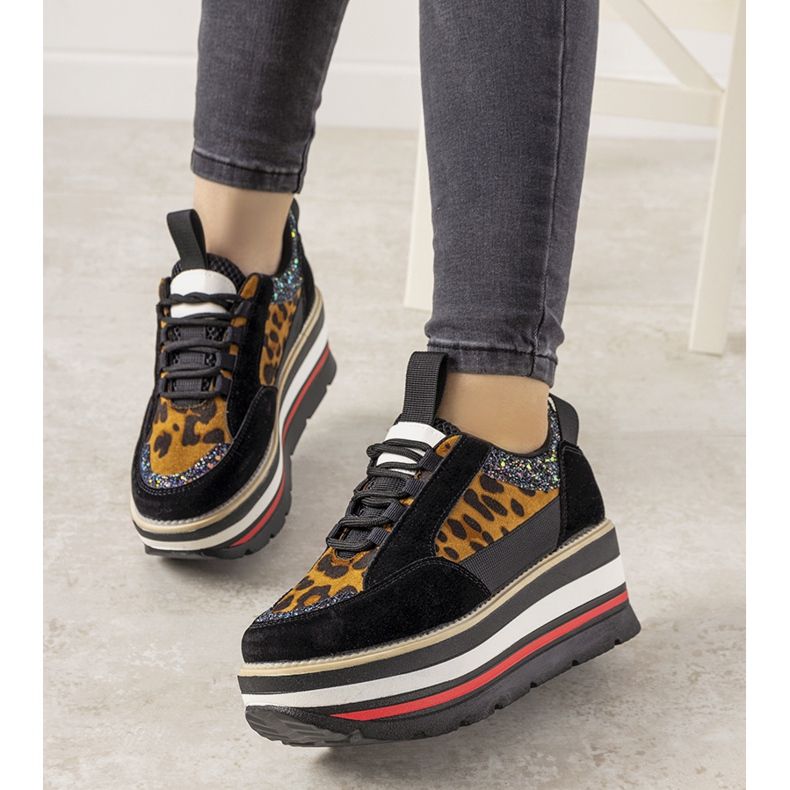 Czarne sneakersy na wysokiej podeszwie Debbi brązowe 1