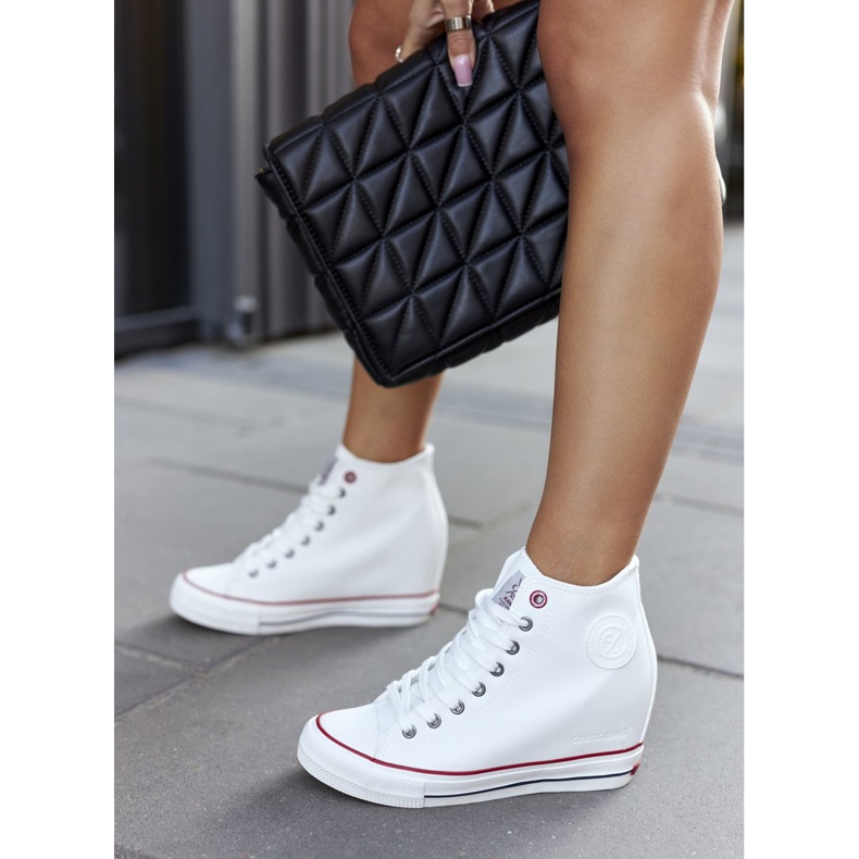 Skórzane Trampki Na Koturnie Cross Jeans II2R4024 Białe 2