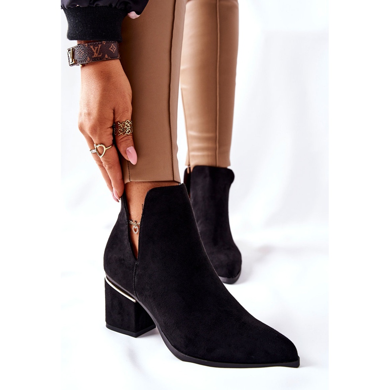 PS1 Damskie Zamszowe Botki Z Wycięciami Czarne Noel 1