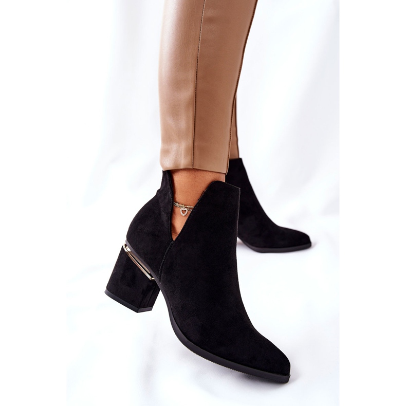 PS1 Damskie Zamszowe Botki Z Wycięciami Czarne Noel 2