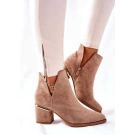 PS1 Damskie Zamszowe Botki Z Wycięciami Khaki Noel 1