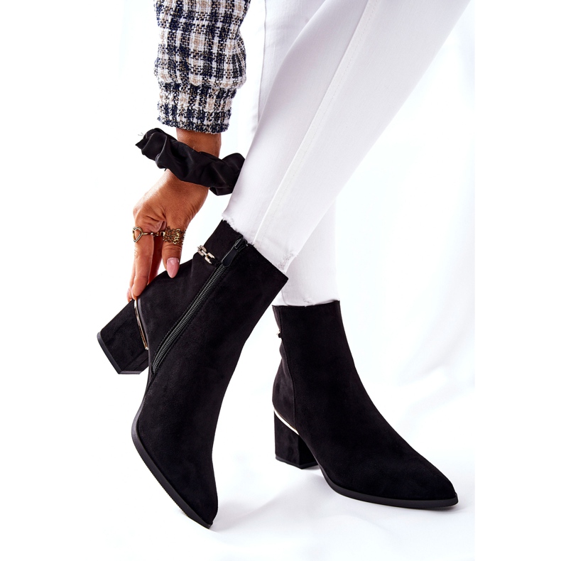 PS1 Damskie Zamszowe Botki Na Słupku Czarne One Step 2