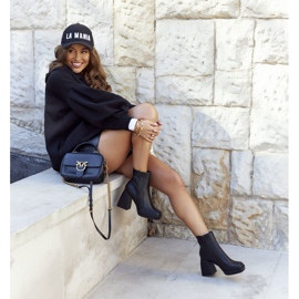 FJ1 Damskie Ciepłe Botki Kwadratowy Słupek Czarne Closer 2