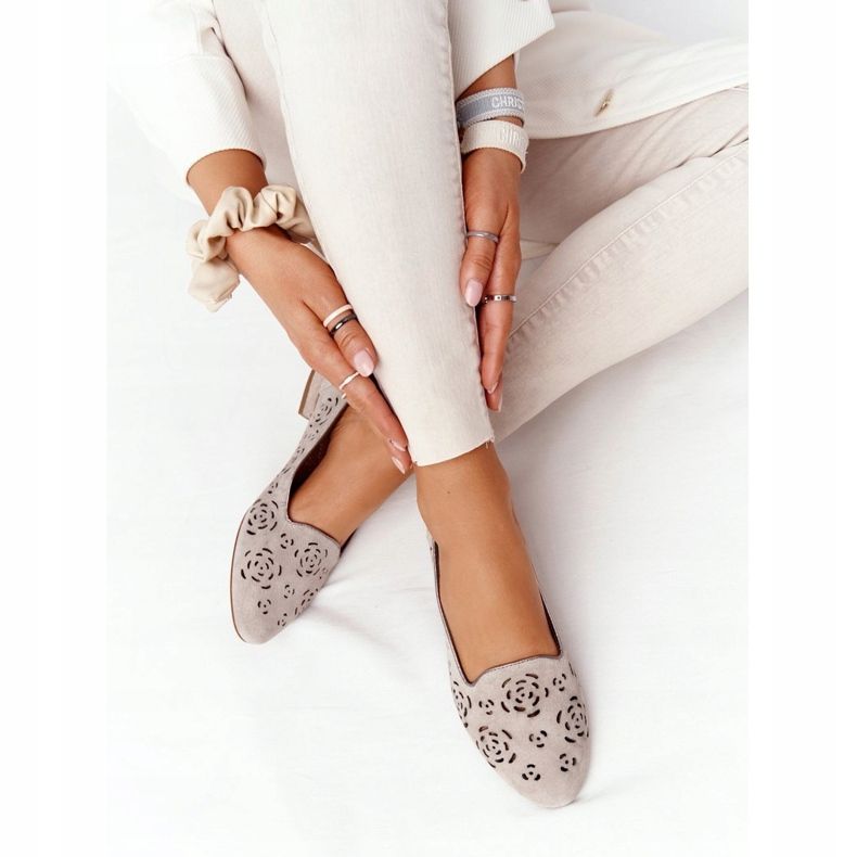 Ażurowe Mokasyny Sergio Leone BL627 Cappuccino szare 3