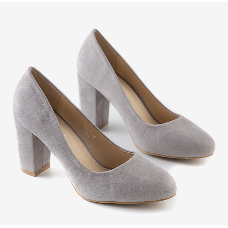 Szare czółenka na słupku Tahlia 1